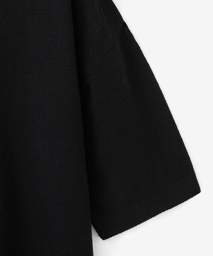BLOND9 Mesh Pk Round Neck Short Sleeve Knit_Black