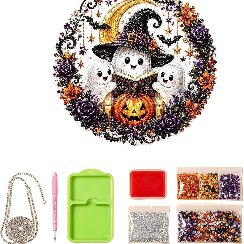 Halloween Black Cat Moon 5D Diamond Art Hanging Ornament Kit Double Sided