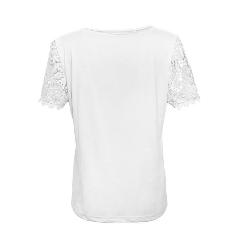 Damenmode Sommer Neu Lässig Rundhals Kurzarm Spitze Plissee T-Shirt Top
