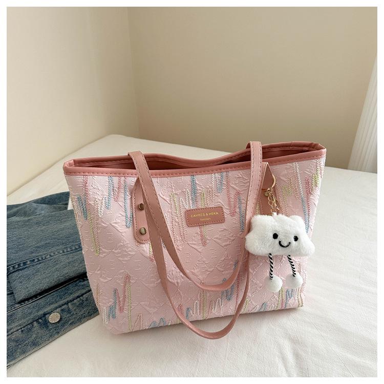 Large Canvas Embroidery Tote Bag for Women - Versatile, Casual Shoulder Bag, Perfect for Autumn 2024.