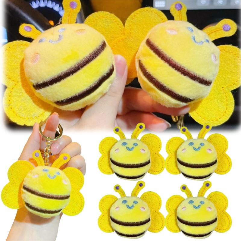 Cute Cartoon Plush Bee Keychain Adorable Keyring Doll Pendant for Bags Clothes Accessories Brooch Decor DIY Craft Supplies