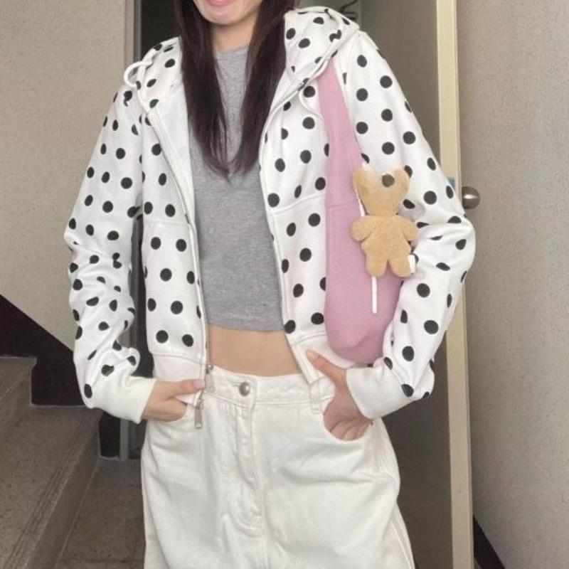 OCEANLOVE Y2k Kleidung Hoodies Damen Polka Dot Herbst Winter Sweatshirts Koreanische Mode Süß Vintage Sudaderas Mujer