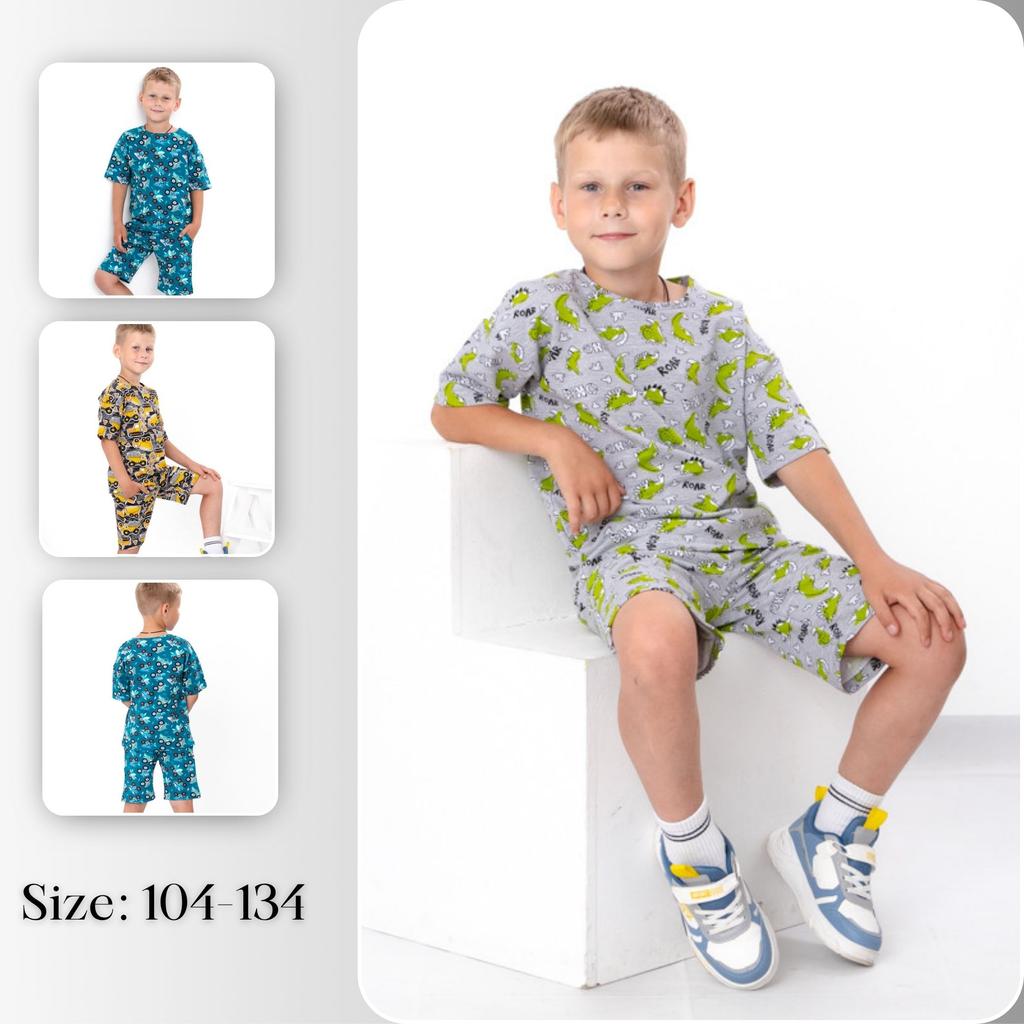 Klučičí letní set (Tričko + Šortky) – Prodyšná pletenina a zábavný potisk, Léto ,  6458-055 HC