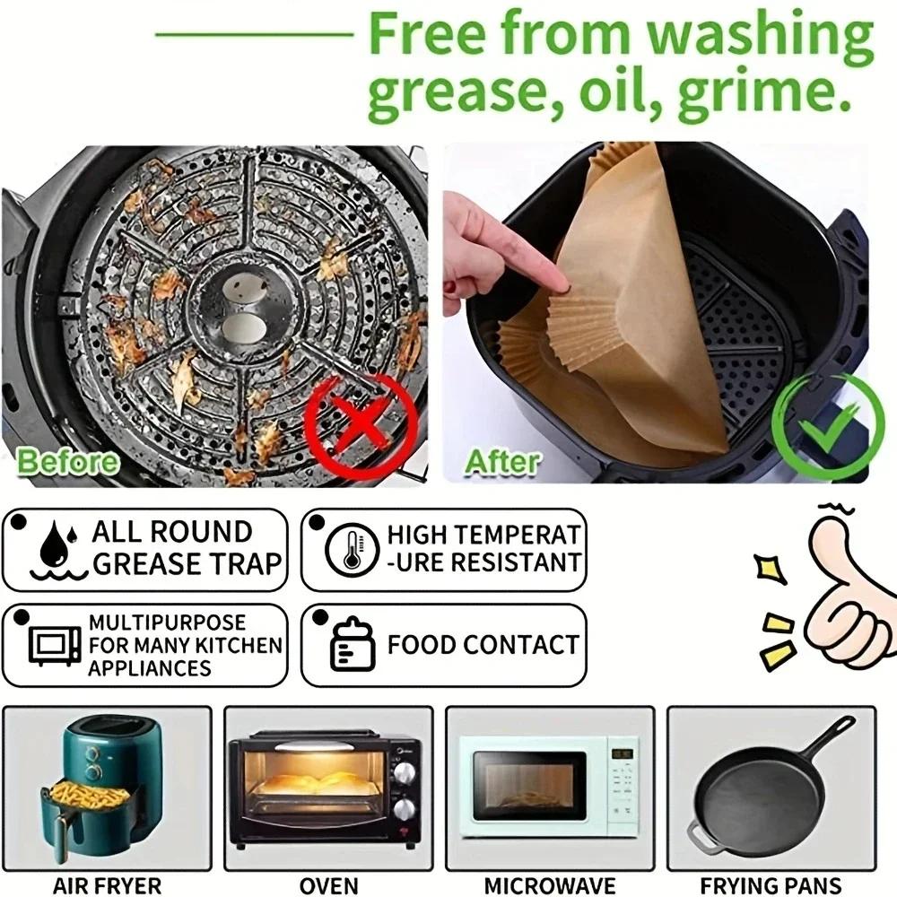 50 Stück/Set Einweg-Papierpergament für Heißluftfritteuse Holzzellstoff Dampfgarer Käsekuchen Heißluftfritteuse Zubehör Backpapier für Heißluftfritteuse