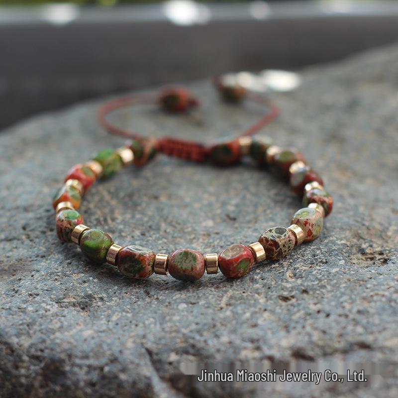 Bohemian Women's Colorful Imperial Shoushan Stone Bracelet, 5*7 Irregular Natural Stone Design