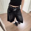 RogueWave Y2k Retro Damen Low Rise Jorts Gebürsteter Schwarzer Waschung Cropped Baggy Jeans Weites Bein Ausgefranster Denim Kurze Hosen Acubi Mode