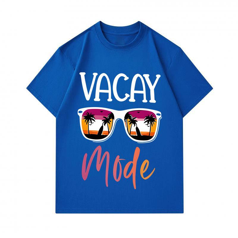 Men's 100% Cotton Crew Neck Short Sleeve T-Shirt, Casual Vacay Mode Sunglasses Palm Sunset Printed Tees for Holiday Travel Daily Wear Summer Tops