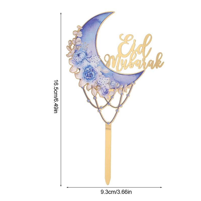 2025 Eid Mubarak Acrylic Cake Topper Moon Flower Cake DIY Decoration Islamic Muslim Festival Party Supplies Eid Ramadan Gift