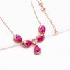 Rose Gold Plated Luxury Shiny Redstone Water Drop Pendant Women'S Pure Color Gold Necklace