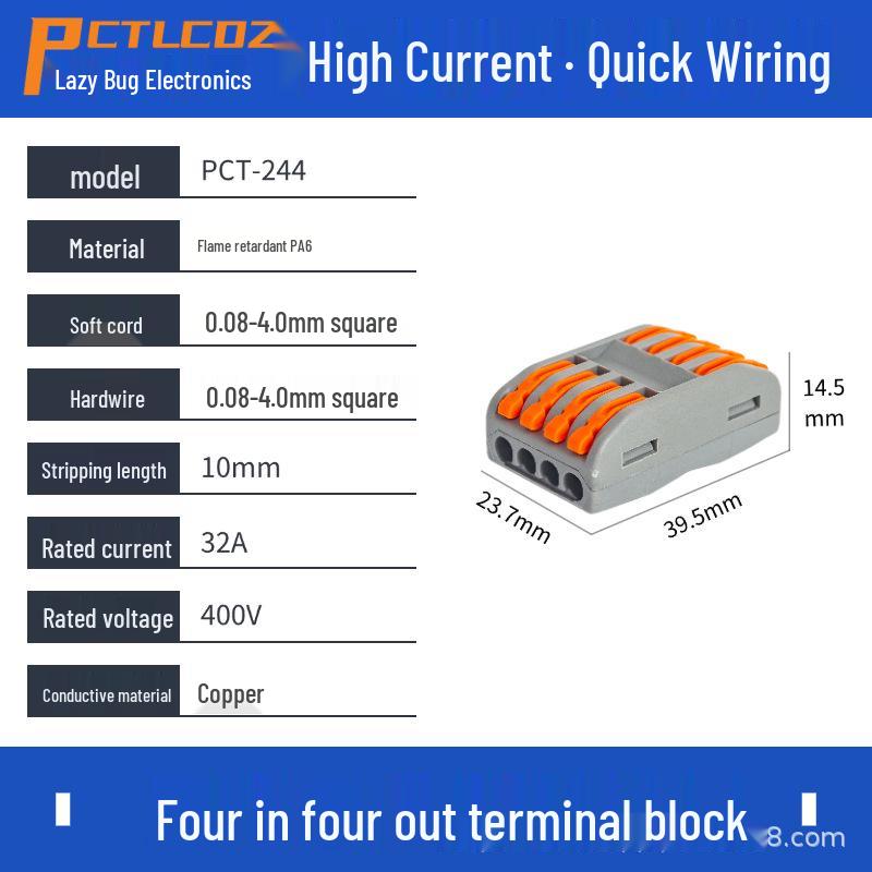 Universal PCT-222 2-in/2-out Quick Connector for Stranded & Solid Wires