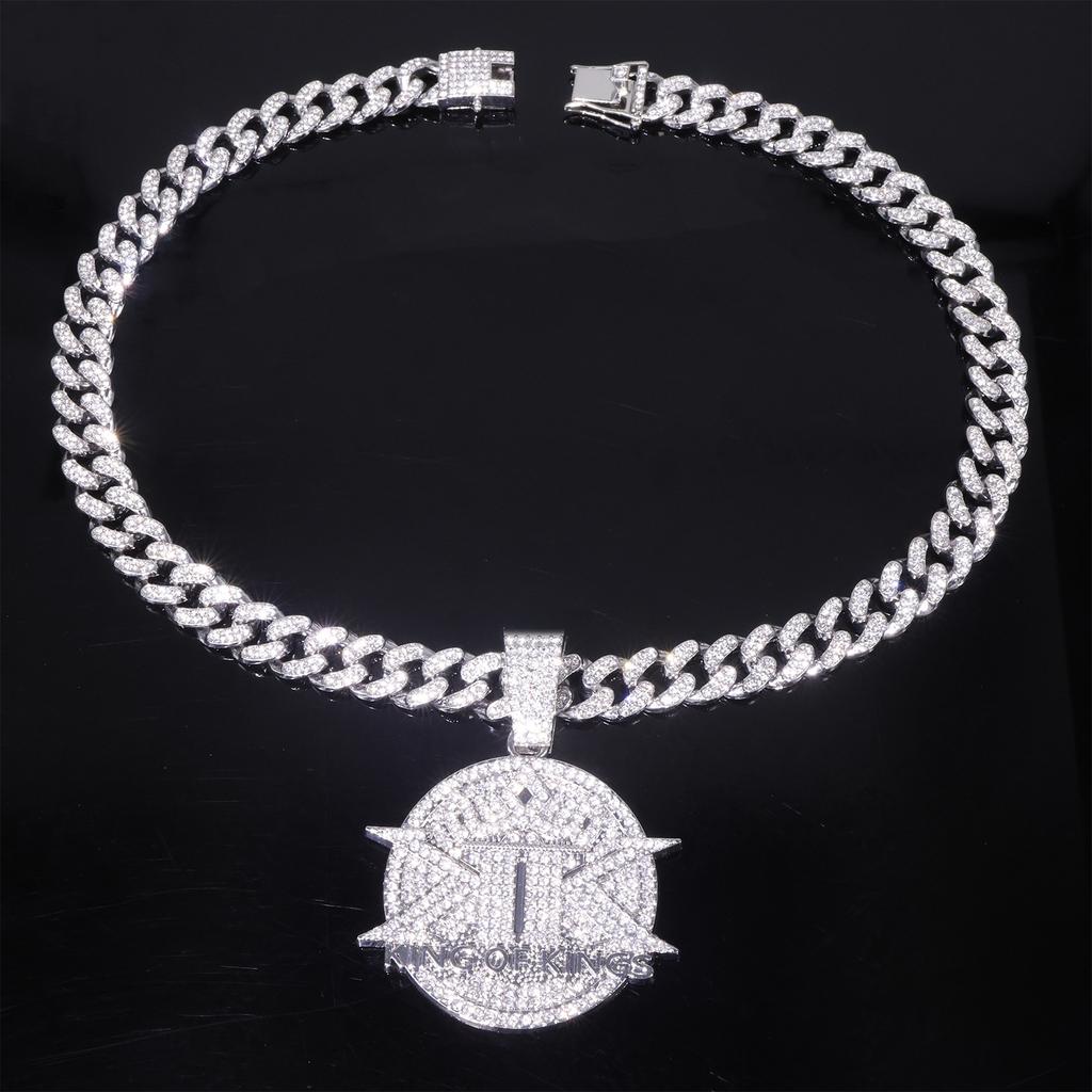 European and American English Letters KINGS Full of Diamonds KK Pendant, Hip Hop Rap Hiphop Cuban Chain Accessories