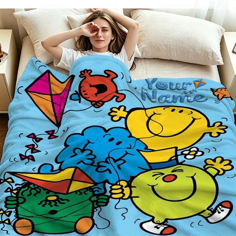 1PC Mr. Men Little Miss Custom Name Patterned Flannel Blanket Suitable For All Seasons for Home Decor Warmth and Comfort Gifts Holiday Present