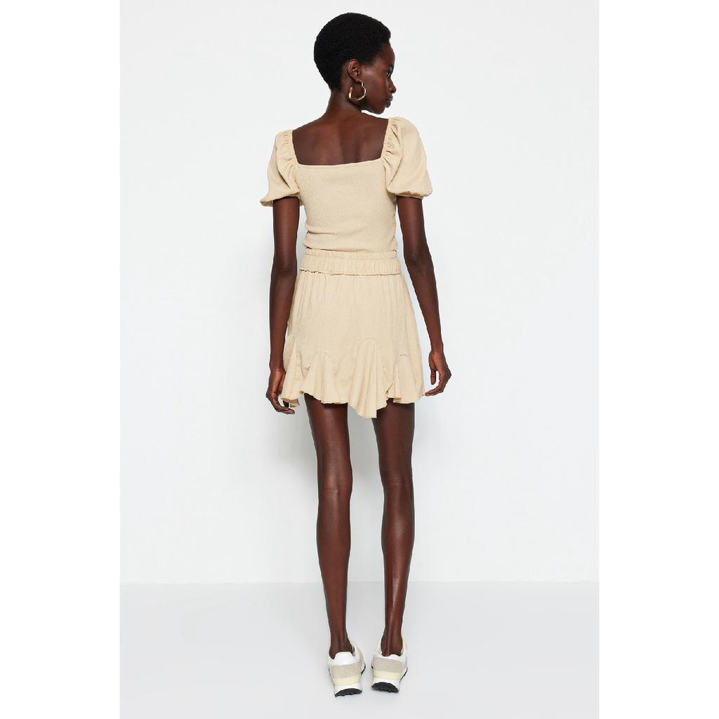 Schwarzer Rock mit Rüschen und normaler Taille, Mini-Strickrock aus Krepp Twoss21et0056