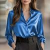 Women's Fashion Casual V-neck Solid Color Temperament Shirt Female Button Shirt Long Sleeve Ladies T-shirt Top