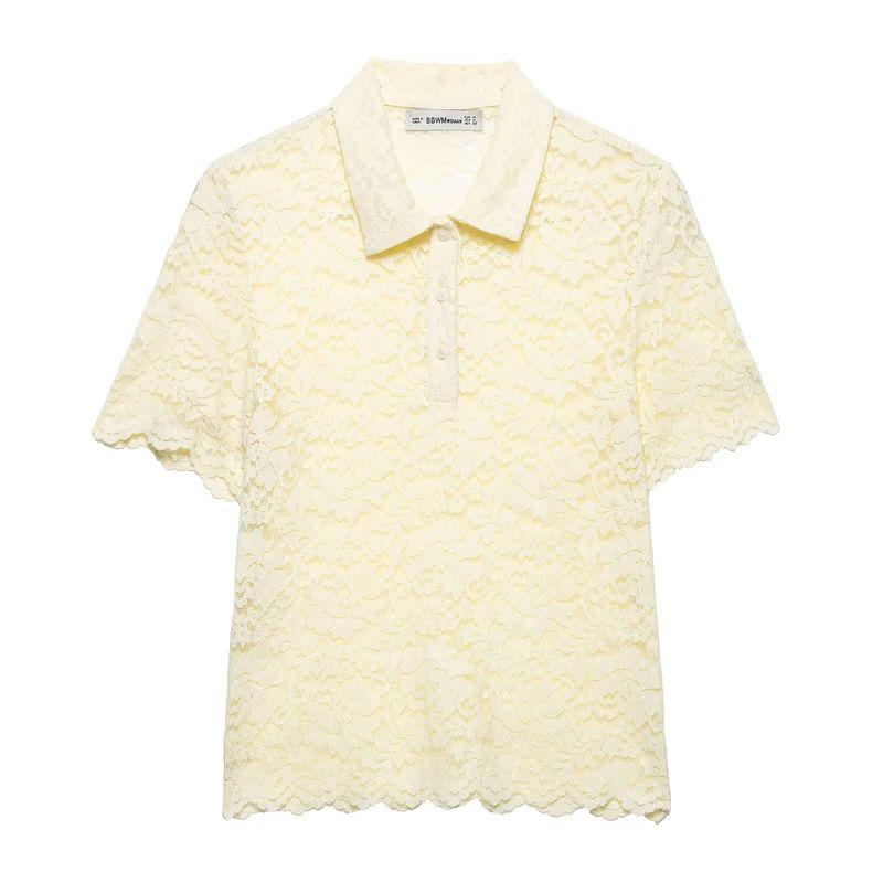 

Kaslead New Arrival Women s Fashion Style Stylish Simple and Versatile Lace Short Sleeve Shirt 3067057 Beige L