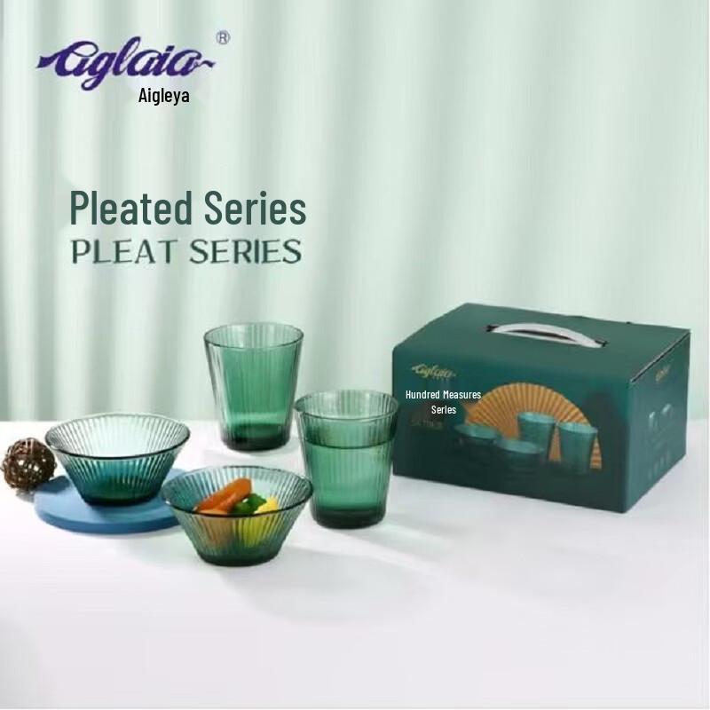 Aglaia Pleated Glass Cup and Bowl Set (4-piece)