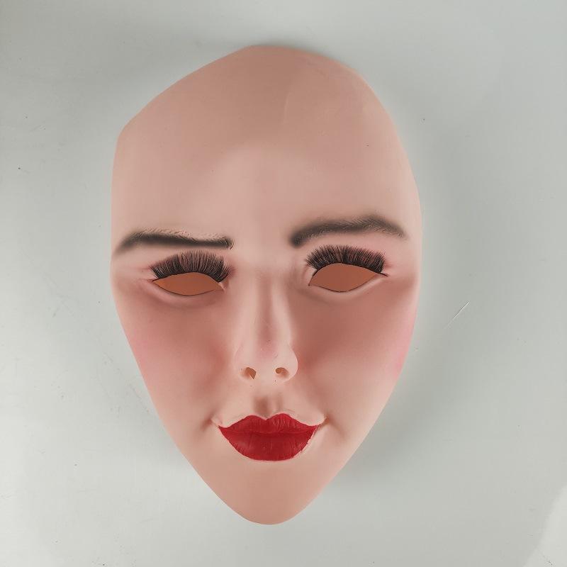 Halloween cos Ball Party Makeup Adult Costume Beauty Face Latex Full Face Mask with Simulated Hairpiece