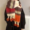 Dopamine Mohair Student Scarf Women's Autumn and Winter Trend Rainbow Striped Scarf Fur Ball To Keep Warm