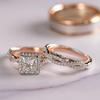 Rose Gold Two-Tone Sparkling Zircon Three-Piece Ring Set: Luxury Engagement Ring for Women