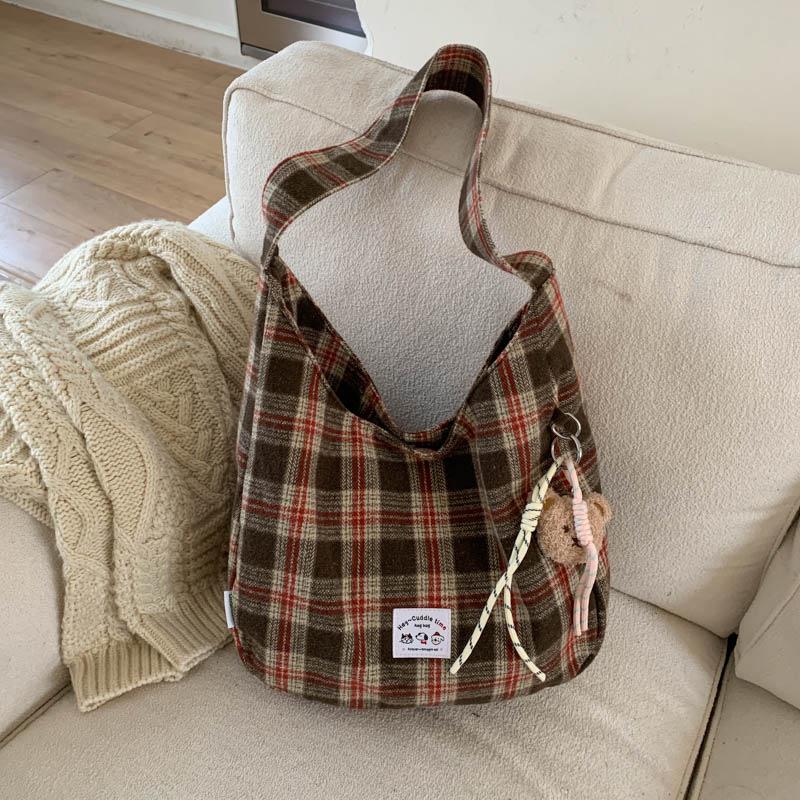 Lightweight Retro Plaid Tote Bag - Versatile, Large Capacity for Class, Shopping, or Commute