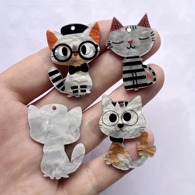 6 pieces mix kawaii  cute cat flat embellish diy jewelry necklace embellish Pendant hair accessories