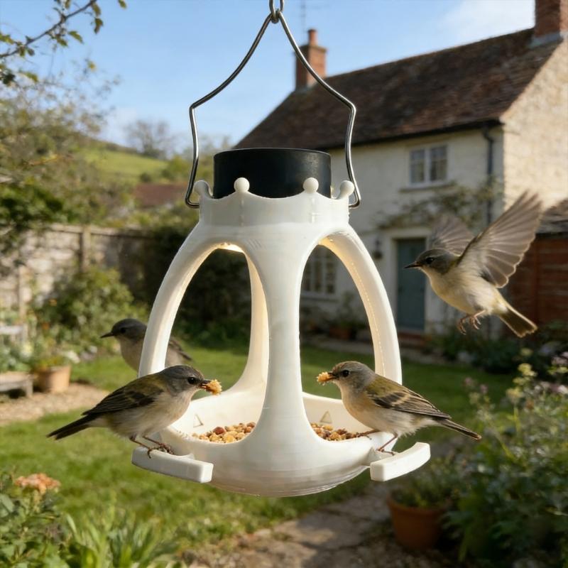 Plastic Wild Bird Feeder Feeding Tray Solar Light Food Container Easy Fill Hanger For Backyard Bird Watching