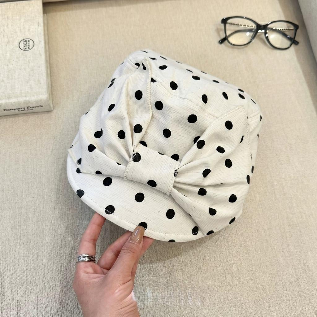 Korean Style Women Retro Polka Dot Bow Beret Cap French Stylish Elegant Sun Hat Versatile Summer New Fashion Baseball Cap