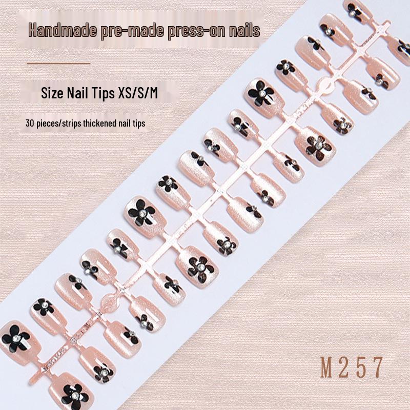 

Chic Black Camellia Nail Tips: Elegant Little Fragrance Style, Handmade, 30-Piece Set