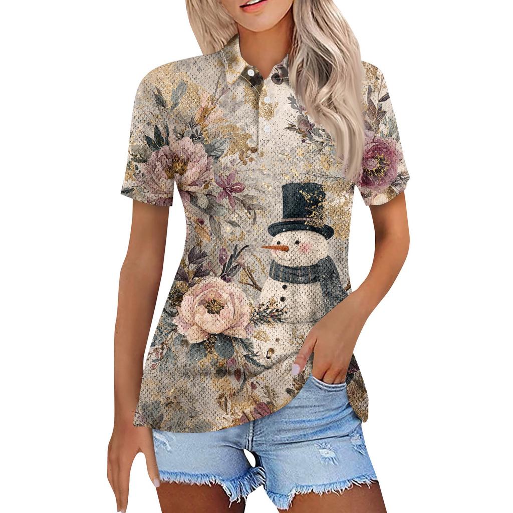 Women's Fashion Casual Lapel Short Sleeve Print Shirt Women's Button Up Tops
