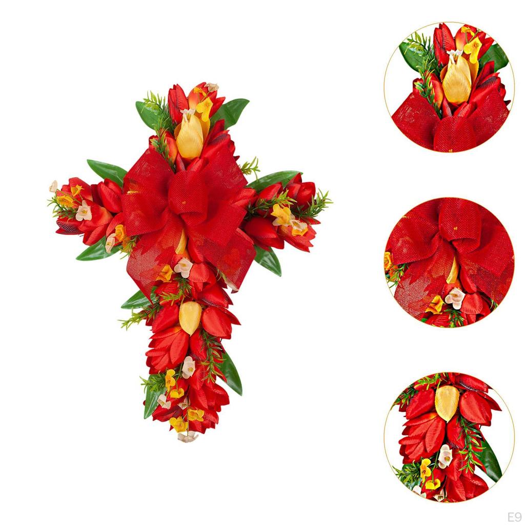 Wreath for Front Door, Cross Design with Artificial Flowers Easter Celebrations
