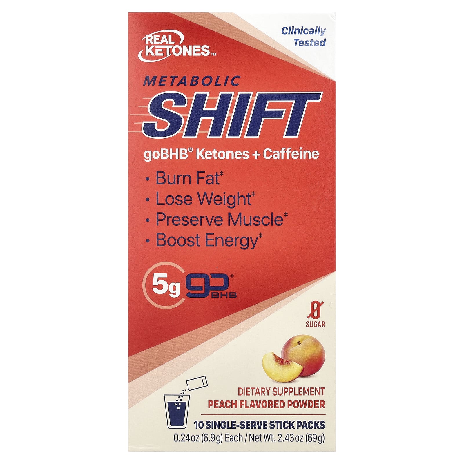

Metabolic Shift, Peach, Single Serving Stick Packs, 10 Count, 6.9 G (0.24 Oz) Each
