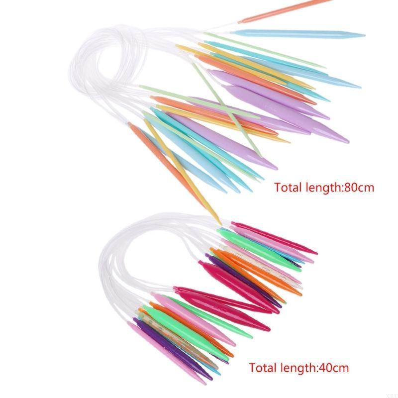 12x Plastic Circular Knitting Needle Crochet Set Craft Multicolor Tube 40cm 80cm X3UC