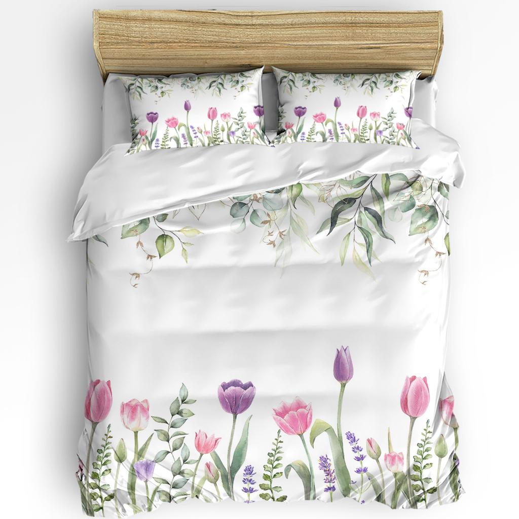 Flowers Red Bouquet Tulips Duvet Cover Bed Bedding Set Home Textile Quilt Cover Pillowcases Bedroom Double Bedding Set No Sheet
