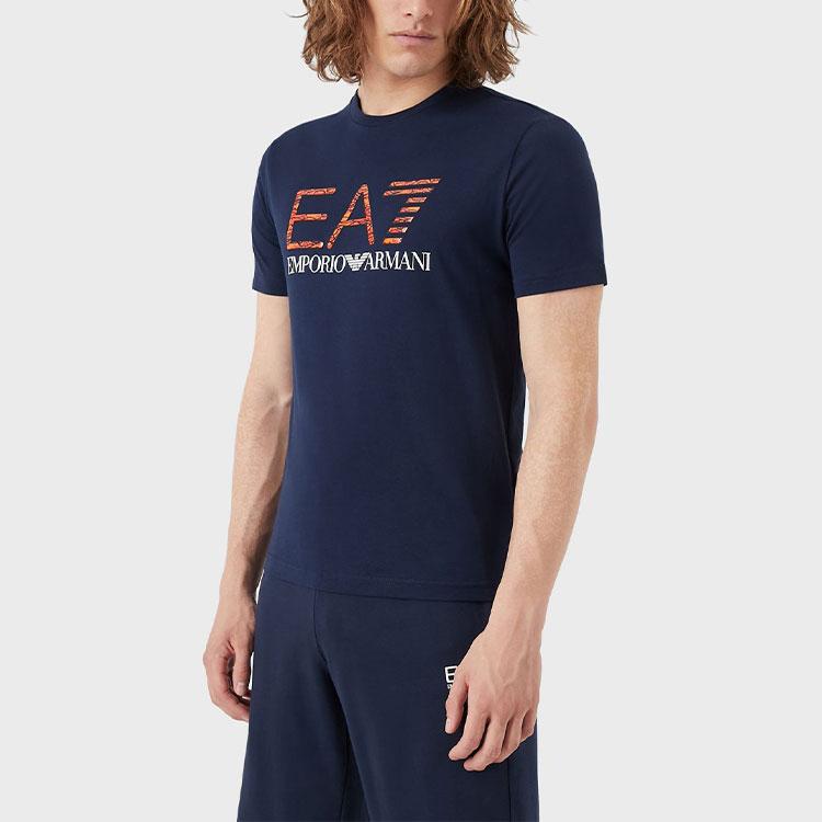 Emporio Armani Ss22 Cotton Solid Color Letter Logo Printed Short Sleeve T-Shirt Men T-Shirts Navy-Blue 3LPT54-PJ02Z-1554