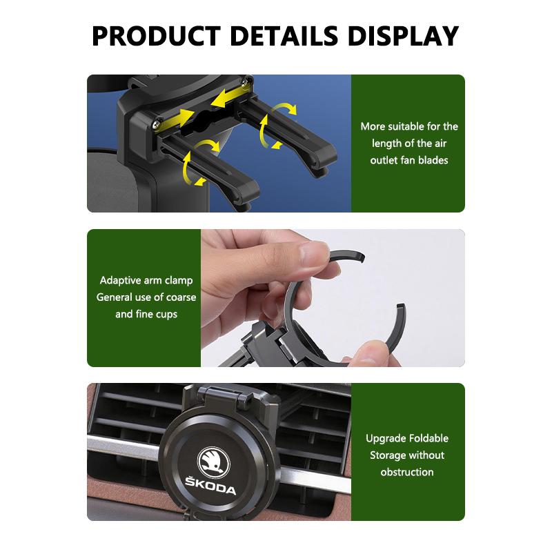 PBMN1 For Skoda Car Air Outlet Folding Drink Coffee Cup Storage Holder Accessories Kamiq MK3 Roomster Rapid Kodiaq Karoq Fabia Enyaq