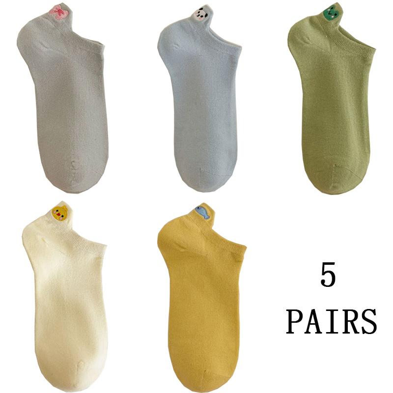 5 Pairs Cute Socks For Women Korean Style Animal Kawaii Socken Female Fashion Short Socks Cotton 100% Set Pack Summer Low Cut