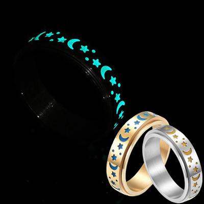 Leuchtender Mond Stern Ring im Dunkeln Edelstahl Drehbarer Spinner Antistress Romantisches Geschenk für Liebhaber