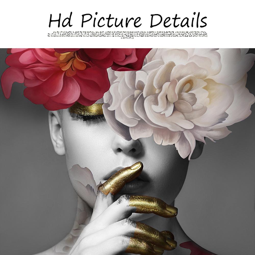 Nordic Home Decorative Poster Women with Rose Flowers Head Wall Art Canvas Painting Modern Interior Living Room Decor No Frame
