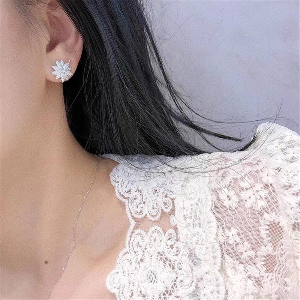 Charm Female White Flower Zircon Stone Stud Earrings Luxury Girls Gift Wedding  For Women