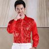 Men's Sequin Chorus Performance Shirt for Middle-Aged & Elderly - Red Stage Costume for Evening Song and Dance