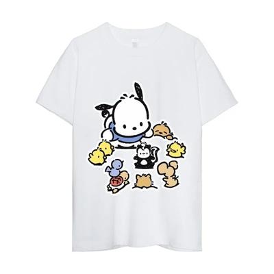 MINISO Sanrio Pochacco T Shirt Women Couple Combination Clothes Short Sleeve Streetwear Collar Fashion Man Cotton Unisex Tops