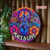 Arte de Pared Metálico con Símbolo de Paz Retro Vintage Decoración Floral