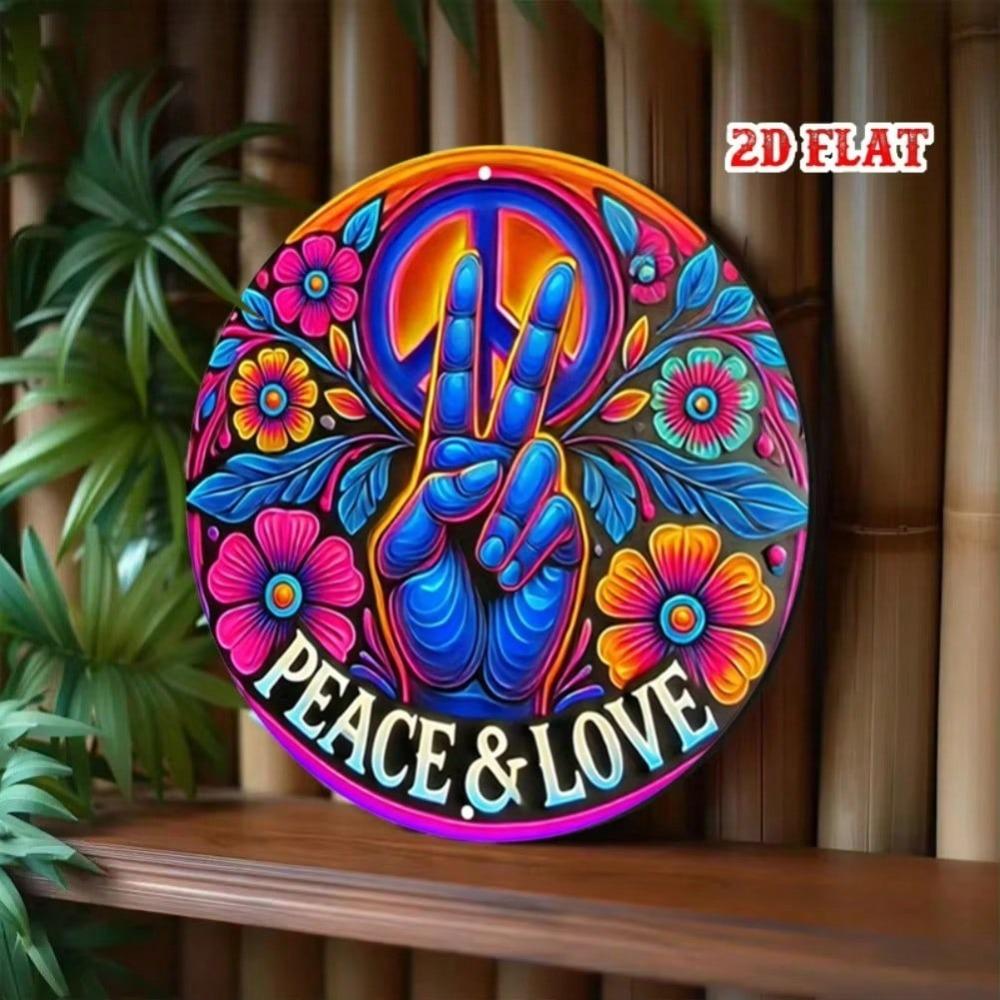 Arte de Pared Metálico con Símbolo de Paz Retro Vintage Decoración Floral