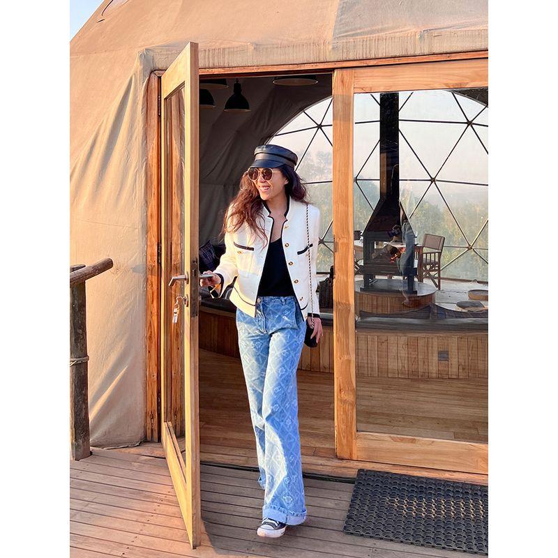 

Blacknini Yin Waffle/Classic Coco Black and White Trim Knight Retro Tweed Outwear White XL