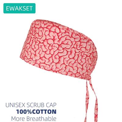 New Modern Scrub Cap with Sweatband Cotton Brain Printed Female Male Nurse Medical Surgical Cap Unisex Adjustable Dental Hats