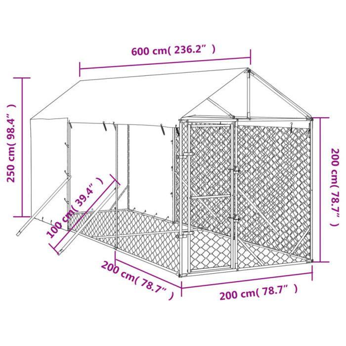 VidaXL Chenil d'extérieur pour chiens avec toit argenté 2x6x2,5 m, chenil pour chiens, cage pour chiens, cage pour animaux 3190491