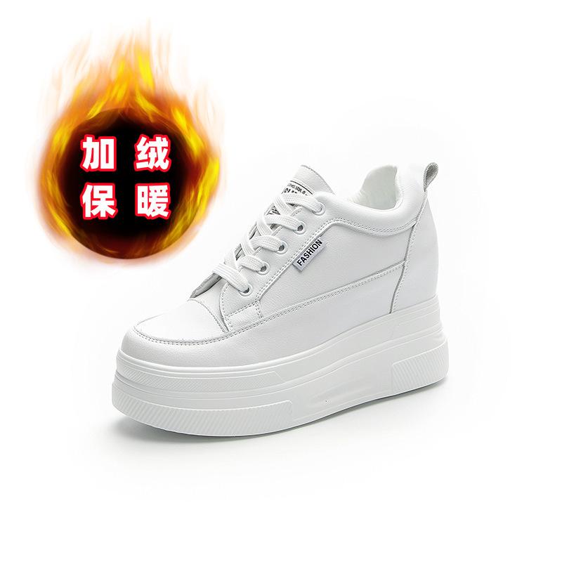 Inner height increase white shoes women's autumn 2025 new leather wedge heel women's shoes muffin thick sole 10CM casual single shoes
