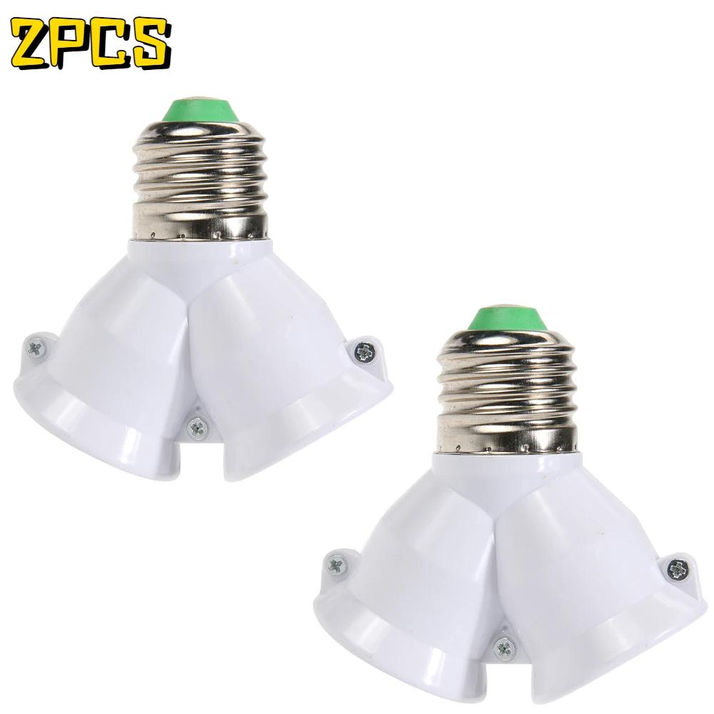 1/3Pcs 2 In 1 Double E27 Socket Base Extender Splitter Converter Plug Halogen Light Lamp Bulb Holder Copper Contact Adapter Tool