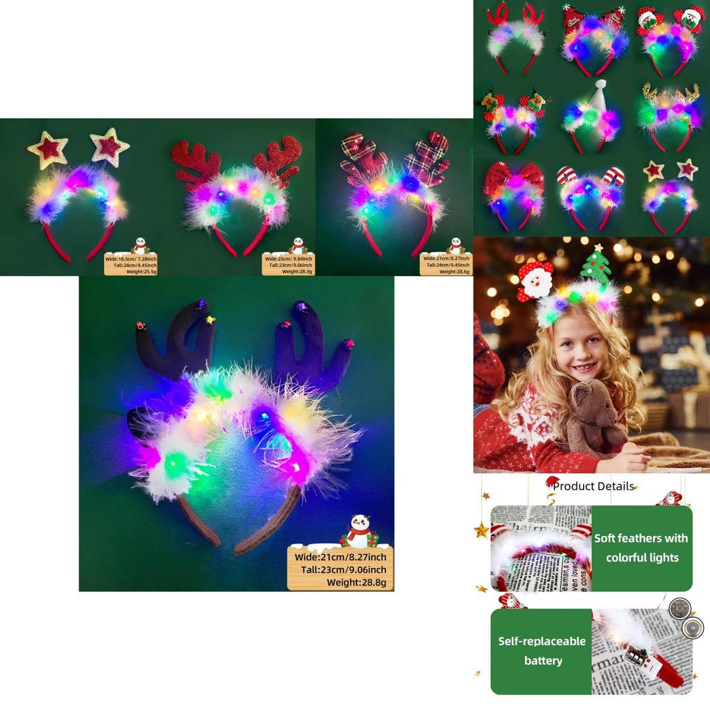 Festliches und buntes Weihnachts-Rentiergeweih-Haarband mit Lichtern für Partys und Veranstaltungen