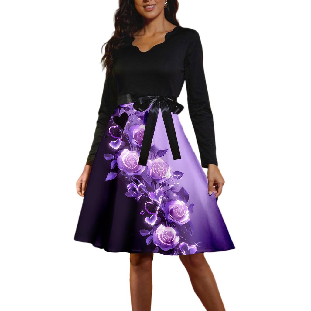 Women's Casual Fashion Long Sleeve Graphic Printed Vintage Long Dresses